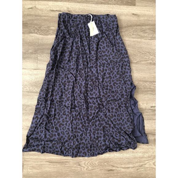 Marine Layer Ryan Skirt Side Slit Slip Midi Cheetah Animal Print Blue NWT Size 2 - Picture 4 of 10